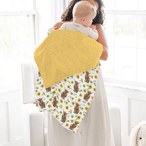 Highland Cow Sunflowers Baby Blankets for Girl Boy Highland Cattle Yak Boho Floral Soft Mink Dotted Backing Double Layer Swaddle Blanket Farmland Animal Bed Throws for Newborn Toddler Nursery 30x40 - Image 4