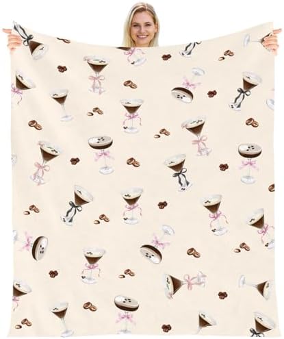 Wxiben Martini Bow Blanket Gifts - Tini Bit Older Birthday Flannel Blanket Brown Martini Cocktail Party Decorations for Women Bachelorette Tini Bar Party Bridal Shower Favors 60 x 50 Inches by Wxiben