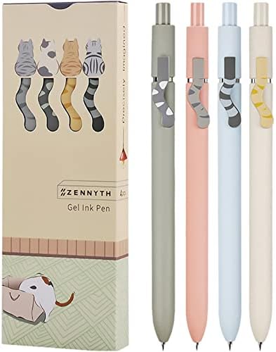 UIXJODO Cat Pens, 4 Pcs 0.5mm Cute Kawaii Black Ink Pens Fine Point Smooth Writing Pen, High-End Series Cat's Tail Retractable Pen for Journaling Note Taking (4 Pcs Cat) by UIXJODO
