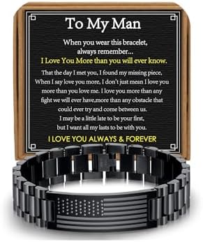 Bracelet Gifts for Men Husband Grandpa Son, Stainless Steel American Flag Watch Link Bracelet Unique Birthday Anniversary Jewelry Gifts by VULETO