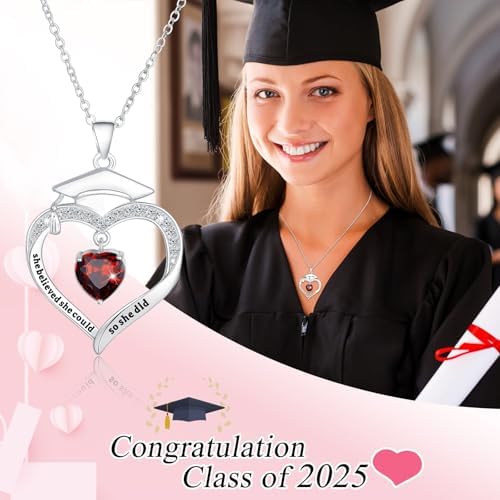 Fervia Graduation Gifts Birthstone CZ Heart Graduation Cap Necklace Gifts - Image 3