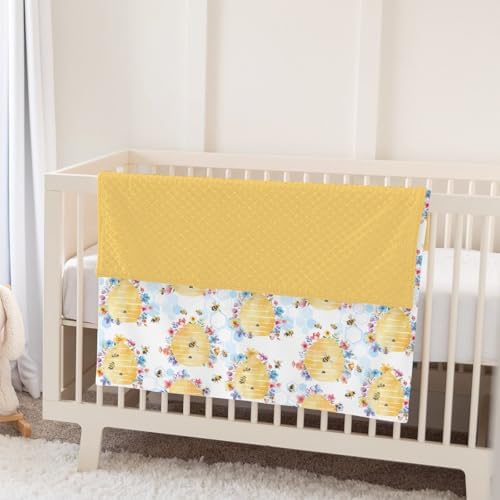 Bees Boho Flowers Baby Blankets for Girl Boy Yellow Bees Honeycomb Floral Garden Soft Mink Dotted Backing Double Layer Swaddle Blanket Spring Summer Bed Throws for Newborn Infant Toddler Nursery 30x40 - Image 5
