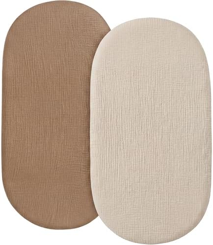 2 Pack Muslin Bassinet Sheets, 100% Cotton, Breathable & Soft (Brown＆Beige) by ProGoleem