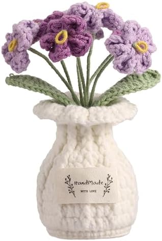 Forget-Me-Not Crochet Flower Potted Plant – Handmade Desk Decor, 7 Bloom Crochet Flowers in Gentle Purple Shades by YOOJEE