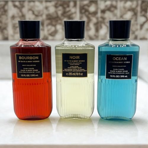 Bath & Body Works BOURBON, NOIR, OCEAN Men's Collection 3-in-1 Hair, Face & Body Wash 3-piece Gift Set with a Blue Bow for Holidays - 10 fl oz each - Image 6