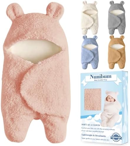 Nunibum Baby Swaddle Blanket Boys Girls Cute Bear Plush Essential Receiving Blanket Ultra-Soft Newborn Registry Sleeping Wraps for Infant 0-6 Months - Pink by Nunibum