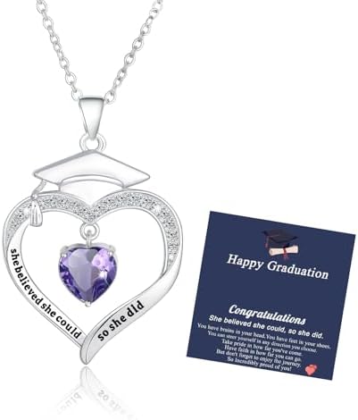 Fervia Graduation Gifts Birthstone CZ Heart Graduation Cap Necklace Gifts by Fervia