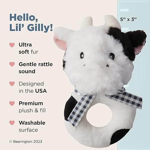 Bearington Collection Lil' Gilly 5.5 in Cow Baby Rattle - Baby Wrist Rattles - Plush Rattles Gift for Newborn - Image 2
