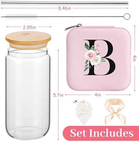 AYGXU graduation gift s for her,gifts for women,travel jewelry case organizer,small jewelry travel case,Cute Tumbler Cup,16oz bamboo lids for glass cups,Initial B pink - Image 2