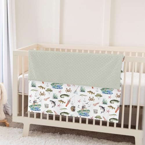 Gone Fishing Baby Blankets for Girl Boy Ocean Boats Fishes Crabs Coral Soft Mink with Dotted Backing Double Layer Swaddle Blanket Fishing Lovers Gift Nursery Bed Blanket Infant Toddler Crib 30x40 - Image 5