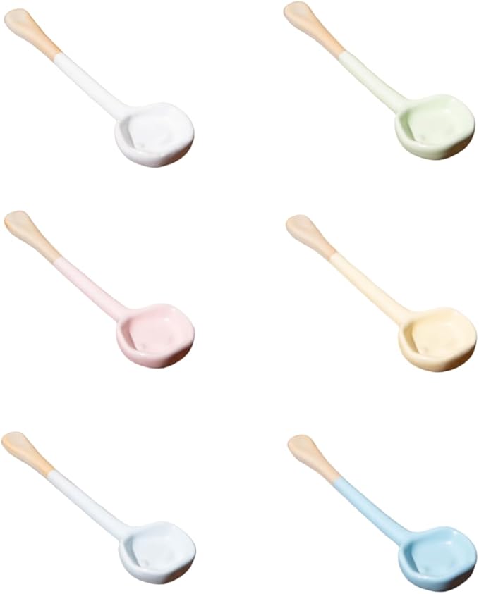 6-PCS set - Ceramic Vintage Afternoon Tea, Coffee Whisk, 6-color handmade coffee spoon set, long-handled household spoons, mini spoons for desserts, teaspoons, 5.9 * 1.5in (15 * 4cm))