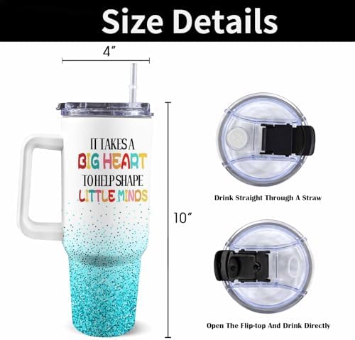 Teacher Gifts For Women Men, Personalized Stainless Steel 40oz Tumbler with Handle and Straw For Teacher Appreciation Gifts from Students, Custom Teacher Tumbler for Teachers Day, Birthday - Image 3