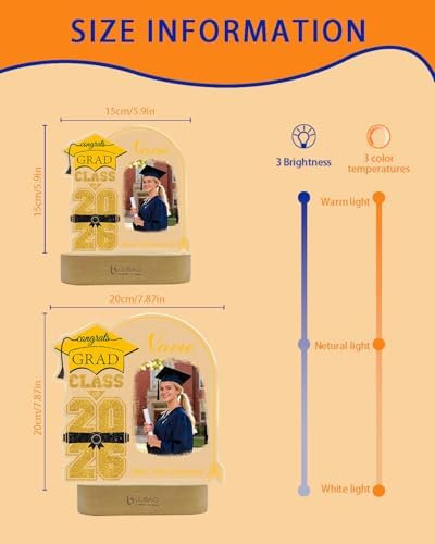 Personalized Graduation Gifts Custom Photo Name Night Light Gold and Black LED Table Lamp for 2026 University High School Senior Keepsake(Cap) - Image 3