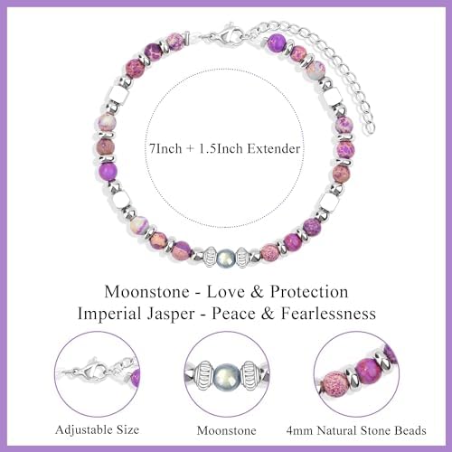 Gifts for Women Moonstone Bracelet, Amazonite Imperial Jasper Bracelets - Image 3