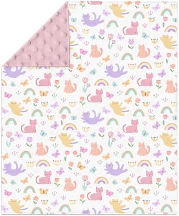Colorful Cats Rainbow Flower Baby Blankets for Girl Boy Rainbow Cats Butterflies Soft Mink Dotted Backing Double Layer Swaddle Receiving Blanket Cats Lover Gift Bed Throw for Infant Toddler Crib 30x40 - Image 2