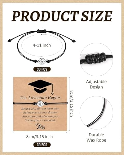 Graduation Compass Bracelet for Class of 2026 Men Woman the Adventure Begins Inspirational Gifts Charm Jewelry with Graduation Cards Cap Box Grad Motivational Bracelets Present for Her Friend - Image 3