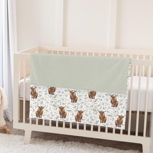 Boho Floral Highland Cow Baby Blankets for Girl Boy Watercolor Cows Yak Cattle Wildflower Soft Mink Dotted Backing Double Layer Swaddle Blanket for Toddler Nursery Spring Farm Animal Bed Blanket 30x40 - Image 5