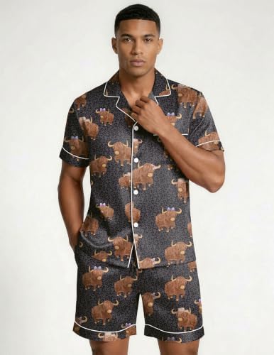 Ekouaer Mens Silk Satin Pajamas Set Short Sleeve Button Up Lounge Pjs Set - Image 4