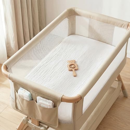 Muslin Bassinet Sheet Compatible with Maxi-Cosi Iora & Iora Air Bedside Sleeper - 100% Cotton Rectangular Mattress Pad Cover (33"x20"), Breathable & Soft, Boho (1 Pack White) - Image 6