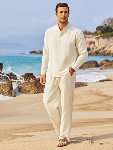 COOFANDY Men’s 2 Piece Cotton Linen Set Casual Beach Outfits Long Sleeve - Image 6