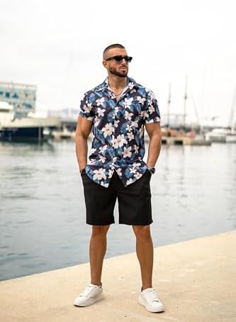 COOFANDY Men's Hawaiian 2 Piece Outfits Floral Button Down Shirt and Shorts Vacation Outfits Summer Beach Matching Set - Image 2