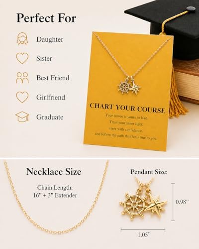 Zealmer Dainty 18K Gold Plated Compass World Map Pendant Necklace Graduation Gift for Friends - Image 3
