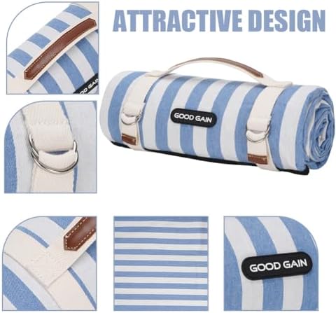 Picnic Outdoor Blankets Waterproof Extra Large - Beach Mat Sand Free Foldable with Carry Strap | Portable Camping Blanket | Park Blanket for Grass , Hiking, Travel, Concerts, Indoor (Cerulean Blue) - Image 3