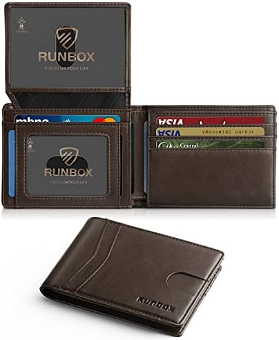 RUNBOX Wallet for Men -Slim Rfid Leather Mens Bifold Novelty Wallets 2 ID Window With Gift Box Men's Accessories by RUNBOX