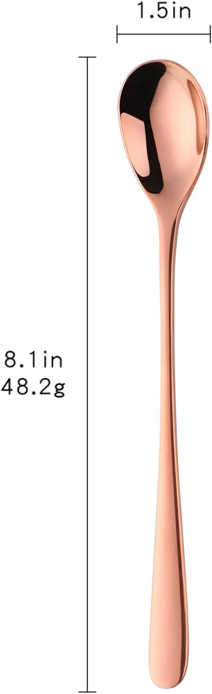Buyer Star 8-Inch Long Handle Iced Tea Spoons, Ice Cream Spoon, Stainless Steel Cocktail Stirring Spoons, Set of 8 (Rose Gold)