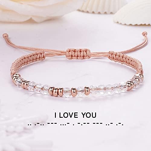 Morse Code Bracelets for Women Mothers Day Gifts 2026 Graduation Gifts Mom Birthday Gift Pink Braided Bracelets Teen Trendy Stuff Inspirational Best Friend Birthday Gifts for Daughter Girlfriend Christmas Stocking Stuffers Jewelry - Image 3