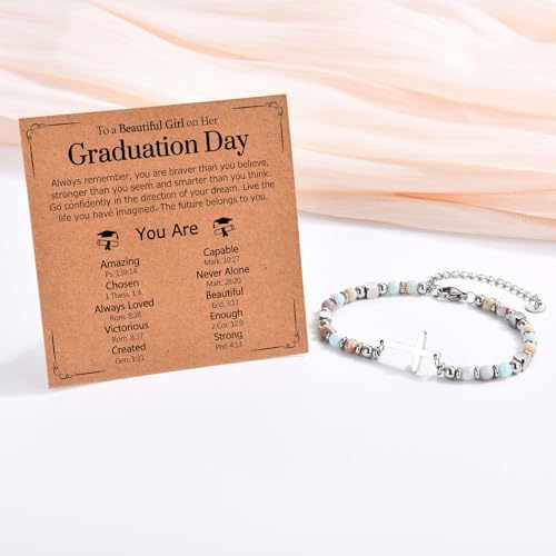 Graduation Gifts for Her- Class of 2026 Primary Middle High School College Grad Gift, Adjustable Stainless Steel Beaded Cross Bracelet for Girls & Women - Image 4