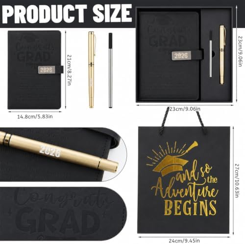 Christmas 2026 Congrats Grad Birthday Gift Black Leather Notebook with Pen - Image 2