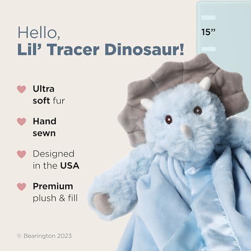 Bearington Lil’ Tracer Dinosaur Loveys - 15" Soft and Cuddly Security Blanket with Satin Trim - Light Blue Lovies for Girls and Boys - Comfort Toy and Snuggle Buddy - Image 2