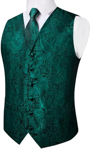 DiBanGu Mens Vest and Tie Set Formal Paisley Waistcoat and Necktie Pocket Square Cufflinks Silk Suit Vest for Tuxedo Wedding - Image 4
