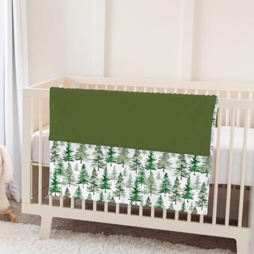 Vintage Green Pine Trees Baby Blankets for Girl Boy Soft Mink Dotted Backing Double Layer Gender Neutral Trees Swaddle Receiving Blanket Toddler Winter Christmas Pines Nursery Bed Blanket 30x40 - Image 5