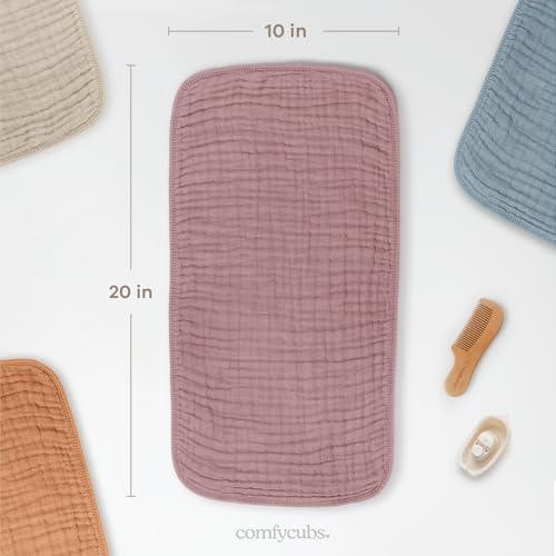 Comfy Cubs Muslin Burp Cloths 20x10" 6 Pack, Baby Burp Cloths - Mauve - Image 3