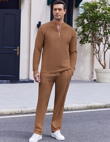 COOFANDY Men's 2 Piece Tracksuit Set Polo Athletic Sweatsuit Quarter Zip Jogging Long Sleeve Casual Sports Outfits - Image 3