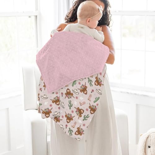 Highland Cows Cactus Baby Blankets for Girl Boy Pink Western Cowgirl Boots Hats Yak Floral Soft Mink Dotted Backing Double Layer Swaddle Blanket for Toddler Nursery Crib Wild West Bed Blanket 30x40 - Image 4