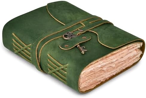 LEATHER VILLAGE Leatherbound Journal Key Lock, Forest Green 10x7. by LeatherVillage