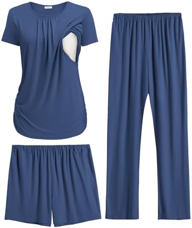 Ekouaer Maternity Nursing Pajamas Set 3 Piece Postpartum Breastfeeding Pjs by EKOUAER