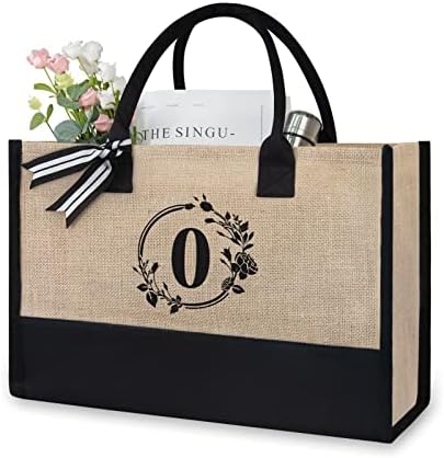 TOPDesign Personalized Initial Canvas Beach Bag, Monogrammed Gift Tote Bag for Women by TOPDesign