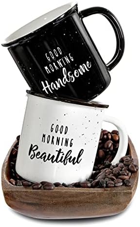 Good Morning Beautiful Handsome Coffee Mug Set of 2, 11 Ounce Couple Mug by MainEventUSA