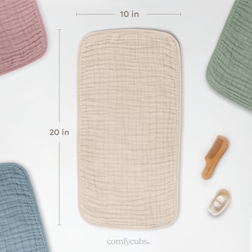 Comfy Cubs Muslin Burp Cloths 20x10" 10 Pack, Baby Burp Cloths - Sand - Image 3