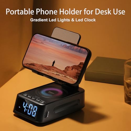 Gifts for Men Women, Phone Stand with Bluetooth Speaker&Clock, Birthday Gifts for Him, Phone Holder with Wireless Speaker, Ideal for Dad Mom Husband Boy, Cool Tech Gadget for Men - Image 2