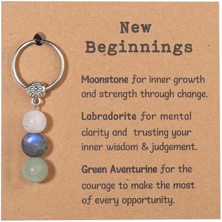 GINAZL Natural Crystals Keychain Gift for New Beginnings, New Beginnings Gifts for Coworker Anxiety Relief Keychain for Women by GINAZL