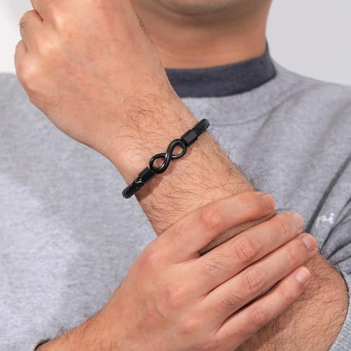 Leather Bracelet Gifts for Men, To My Son Bracelet Fathers Day Bracelet Gifts Dad Grandpa Love You Forever Engraved Birthday Valentines Graduation Gift Infinity Knot Jewelry - Image 3