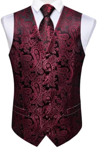 DiBanGu Mens Vest and Tie Set Formal Paisley Waistcoat and Necktie Pocket Square Cufflinks Silk Suit Vest for Tuxedo Wedding - Image 4