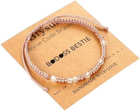Morse Code Bracelets for Women Mothers Day Gifts 2026 Graduation Gifts Mom Birthday Gift Pink Braided Bracelets Teen Trendy Stuff Inspirational Best Friend Birthday Gifts for Daughter Girlfriend Christmas Stocking Stuffers Jewelry by BTYSUN