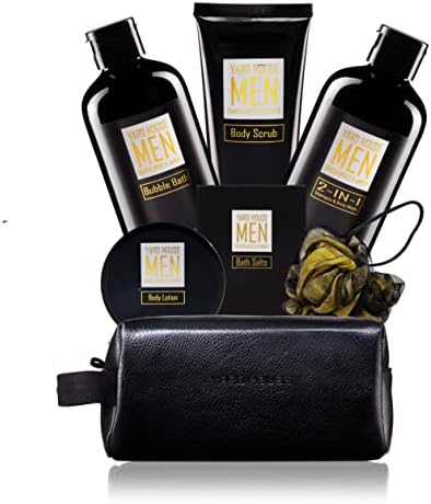 YARD HOUSE Bath and Body Spa Gift Baskets Set for Men - Sandalwood Amber - 7Pc Full Size Spa Kit in Toiletry Bag - Fathers Day Gifts For Husband, Dad From Wife, Daughter Son, Birthday Gifts For Him by YARDHOUSE-BestMensGiftBasket
