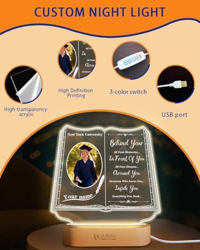 Personalized Graduation Gifts Custom Photo Name Night Light LED Table Lamp for 2026 University High School Senior Keepsake(Book) - Image 5